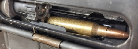  The bolt on this AR platform can be seen gliding over the top of the rounds.